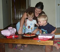 Presents, cake, candles, toastee.