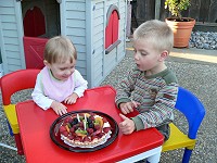 Tommy is blowing off candles quite professionally