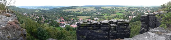 Panoramic shot of sandstone walls at Tisá