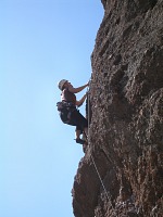 Carol climbing up on Wet Kiss