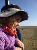 Lisa in Rubik's basket, experiencing her first balloon flight