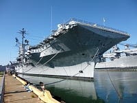 USS Hornet is anchored at Alameda Island.