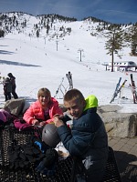 A lunch break at Mt. Rose (notice the density of skiers on the slope!).