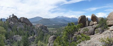 From the trail to Gem Lake, one can see Estes Park and the Rocky Mountains.
