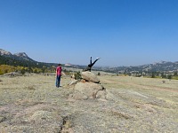 Lisa performs vaulting at an outlook.