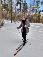 Tom on his new skis.