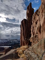 The Camel is enjoying sunshine, with clouds accumulating behind him, but still no snow in sight.