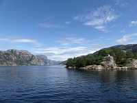 A lighthouse next to Bergsholmen island in Lysefjord mouth. A lighthouse next to Bergsholmen island in Lysefjord mouth.