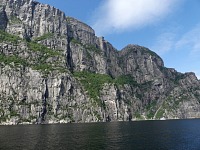 Pulpit Rock is a precipice over a sheer cliff down to the fjord. Pulpit Rock is a precipice over a sheer cliff down to the fjord.