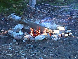 A campfire -- a vain attempt to chase away mosquitos